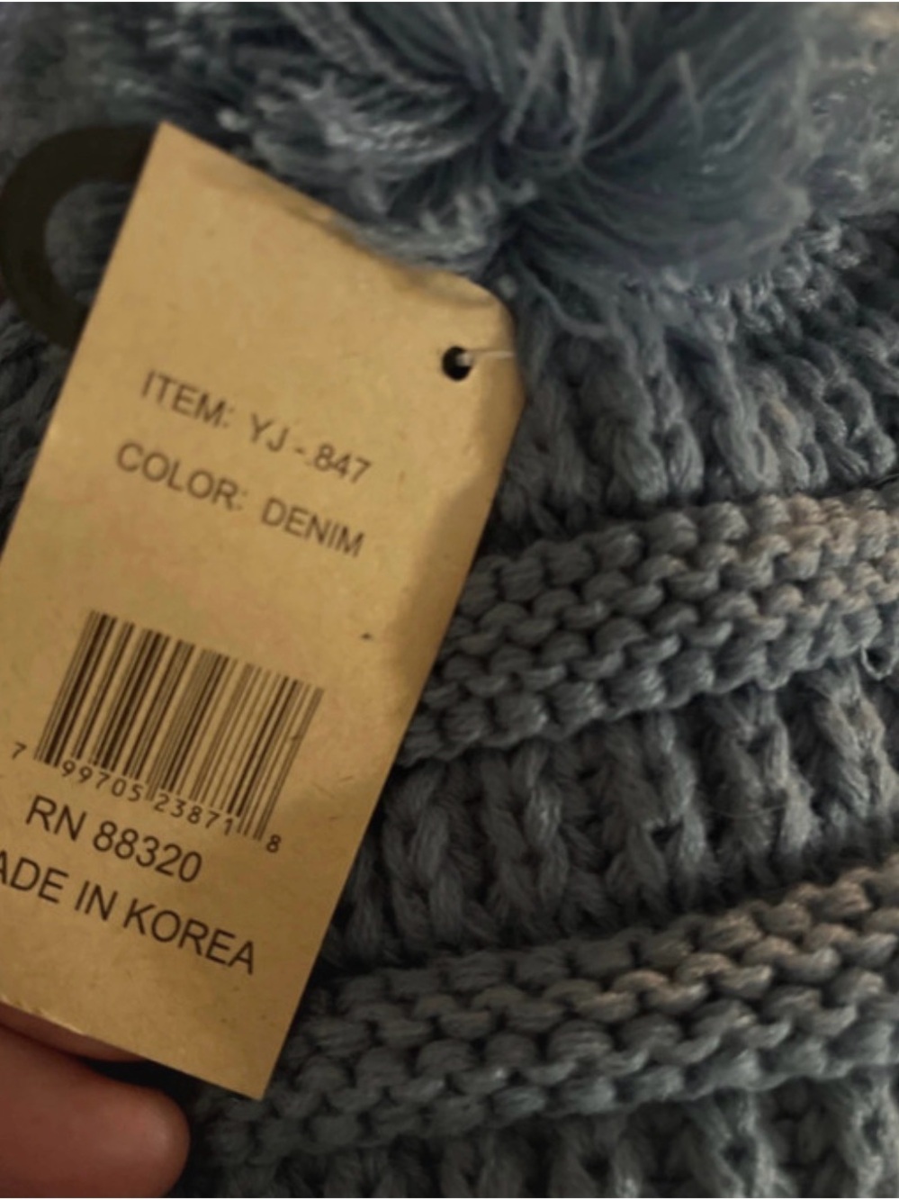 Light Blue Knit Pom Beanie - Picture 3 of 4
